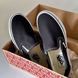 VANS 经典黑白休闲滑板鞋一脚蹬低帮帆布鞋男女同款VN000EYEBLK