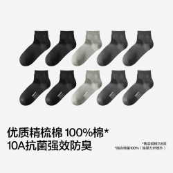 蕉内 银皮3系男士袜子精梳棉纯棉商务袜10A抗菌防臭透气短中筒秋冬5双 纯黑*2+乌灰*2+中冷灰