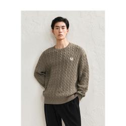 太平鸟 男装冬款肌理绞花圆领慵懒毛衫保暖青年男式毛衣