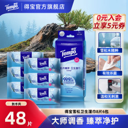 得宝 雪松之境卫生消毒湿巾99.9%杀菌8片6包迷你便携装湿纸巾SC