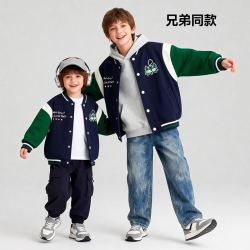 贝贝怡 中大童男孩学院风拼色棒球服外套耐磨休闲运动童装 藏青色 150