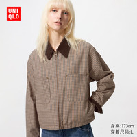 优衣库 休闲拉链短茄克/格纹女装男装外套夹克488785 34 驼色 M