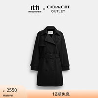 COACH 奥莱女士女装纯色中长款风衣户外外套 黑色 S