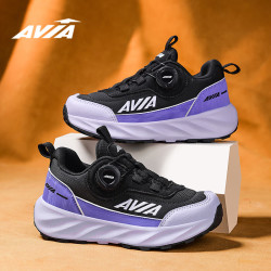 AVIA 爱威亚童鞋秋季新款男童休闲鞋网面女童旋钮扣跑步鞋 暗夜紫