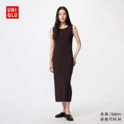 优衣库 可机洗罗纹针织连衣裙/无袖女装裙子488722
