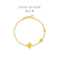 周大福 万相系列宝相花足金黄金手链可调节女R39948送礼