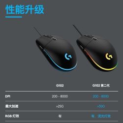 罗技 G102二代有线机械电竞鼠标RGB灯光csgo吃鸡打瓦游戏办公通用