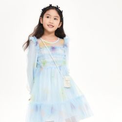 莫莫 童装春季新款女童甜美可爱网纱女孩连衣裙大童仙女网纱裙