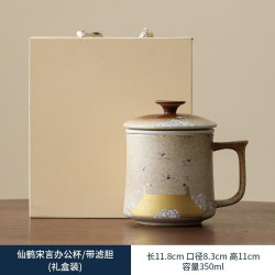 艾风格 故宫文创陶瓷过滤泡茶杯茶水分离仿古办公杯 宋言办公杯(带过滤)礼盒装 -仙鹤