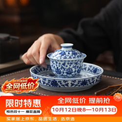 京东京造 盖碗茶具 景德镇盖碗陶瓷茶具主人杯礼盒装 青花缠枝莲盖碗壶承