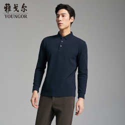 雅戈尔 官方新品男装t恤 秋冬男棉混休闲长袖POLO衫上衣 藏青VLPC519962FCA L （推荐135-150斤）