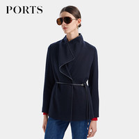 PORTS宝姿 绵羊毛皮质边缘夹克 丈青色 XS