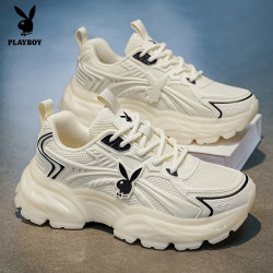 PLAYBOY 男鞋2026新款秋季潮流百搭休闲运动鞋厚底低帮时尚老爹鞋白黑41