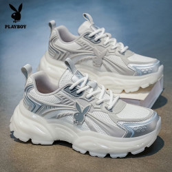 PLAYBOY 男鞋2026新款秋季潮流百搭休闲运动鞋厚底低帮时尚老爹鞋白蓝41