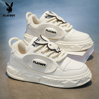 PLAYBOY 男鞋2026新款潮流百搭时尚休闲面包鞋厚底青少年运动板鞋白黑41