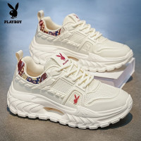 PLAYBOY 男鞋2026新款潮流百搭时尚厚底增高休闲老爹鞋透气运动鞋米红41