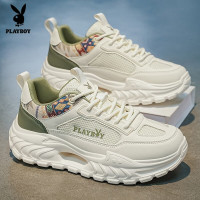 PLAYBOY 时尚透气休闲运动男鞋2026新款百搭厚底防滑增高老爹潮鞋白绿41