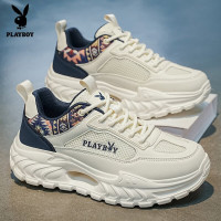 PLAYBOY 时尚透气休闲运动男鞋2026新款百搭厚底防滑增高老爹潮鞋白蓝41