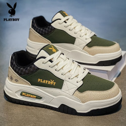 PLAYBOY 男鞋2026新款设计感百搭厚底青少年休闲潮鞋防滑低帮板鞋米绿41