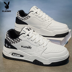 PLAYBOY 男鞋2026新款设计感百搭厚底青少年休闲潮鞋防滑低帮板鞋白黑41