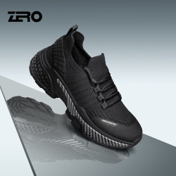 ZERO 零度zero男鞋秋季新款时尚缓震运动鞋子男透气飞织网鞋轻便休闲跑步鞋 黑色 42