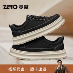 ZERO 零度男鞋2026秋季新款增高帆布鞋时尚百搭休闲鞋厚底板鞋子透气运动鞋 黑色  41