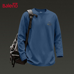 班尼路 100%重磅纯棉长袖T恤-雾霾蓝#JPB回形线字X 多色可选