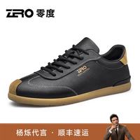 ZERO 零度男鞋时尚平板鞋秋季新款真皮百搭德训鞋软底休闲鞋轻薄运动阿甘鞋 黑色 40