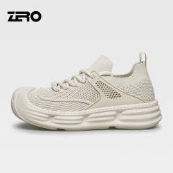 ZERO 零度zero男鞋秋季新款软底增高运动鞋透气轻便网鞋户外休闲徒步跑步鞋 米白  41