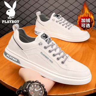 PLAYBOY 男鞋子男冬季休闲鞋男士潮流板鞋男时尚商务小白鞋 米色 42