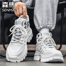 森馬 森马马丁靴男秋季2026新款潮流百搭高帮工装靴户外运动真皮防水时装靴 白色 43