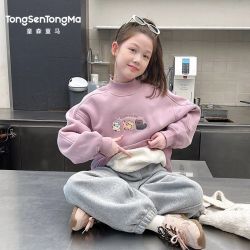 童森童马 女童加厚上衣冬款儿童半高领加厚打底衫韩版中大童套头衫