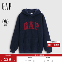 Gap 男女装春款撞色logo仿羊羔绒宽松连帽卫衣上衣786506 海军蓝 M (170/92A) 亚洲尺码