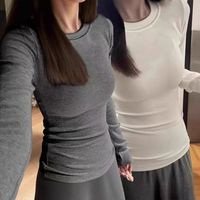 百亿补贴：辣妹正肩德绒圆领打底衫女秋冬新款长袖收腰显瘦保暖加厚内搭上衣