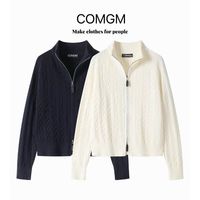 百亿补贴：COMGM 黑色麻花双拉链立领毛衣外套开衫女秋冬高级感翻领针织上衣