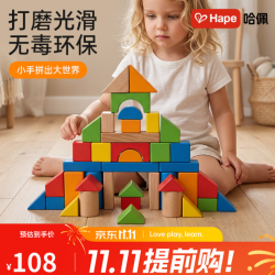 Hape 大颗粒积木 彩虹拼搭颜色形状认知  40粒积木 高密度山毛榉 1-3Y