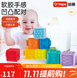 Hape 积木0-3岁 大颗粒软胶可发声 婴儿捏捏乐宝宝玩具儿童礼物