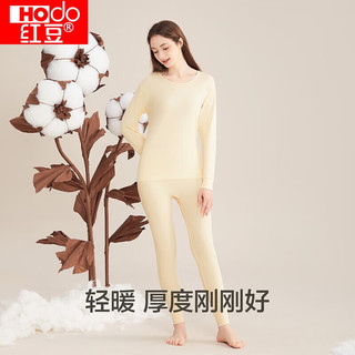红豆 纯棉低圆领秋衣秋裤套装 女款浅杏肤 L