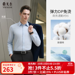 雅戈尔 长袖衬衫男棉弹面料DP免烫衬衫条纹衬衫免烫 浅蓝VLDD119666IJY 37