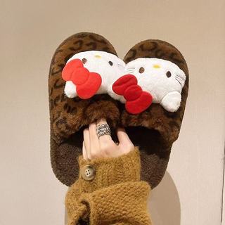 ZOROADNKAI HelloKitty联名 豹纹毛绒 女士棉拖鞋