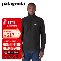 巴塔哥尼亚 男士保暖立领套头拉链抓绒衣Micro D Pullover 26176 BLK L