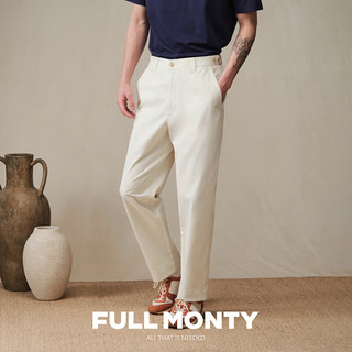 Full Monty 白色水洗斜纹棉 松紧腰 L 男士休闲裤