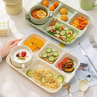 CERAMICS 陶瓷分格餐盘大人家用减脂月子餐分隔食堂孕妇儿童早餐分餐盘餐具 分餐盘+双耳碗