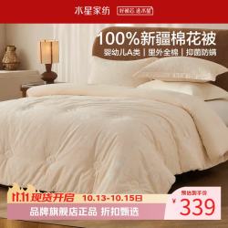 水星家纺 A类防螨新疆100%棉花冬被芯40支全棉磨毛面料秋冬被子 时光棉花冬被150×210cm