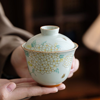 艾风格 绣球花开聚宝盖碗 陶瓷功夫茶具