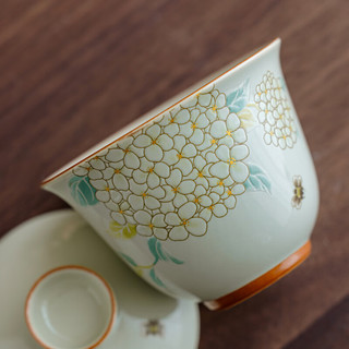 艾风格 绣球花开聚宝盖碗 陶瓷功夫茶具