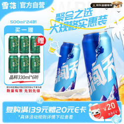 雪花 啤酒 勇闯天涯 淡色拉格啤酒 500ml 24听（赠晶粹330ml*6）
