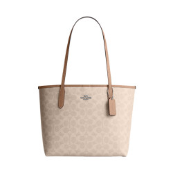 COACH 女士CITY中号单肩托特包沙黄/灰褐CDX82