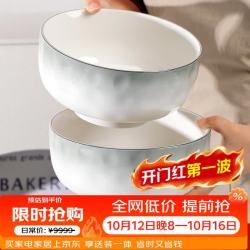 浩雅 釉下彩陶瓷餐具陶瓷饭碗面碗汤碗餐具组合烟雨谣8英寸汤碗2个装