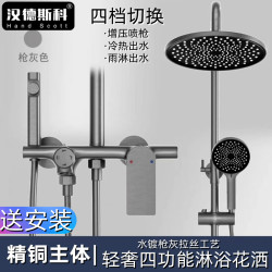 汉德斯科 卫浴花洒淋浴淋雨花洒套装组合水镀枪灰拉丝全铜主体带喷枪下出水